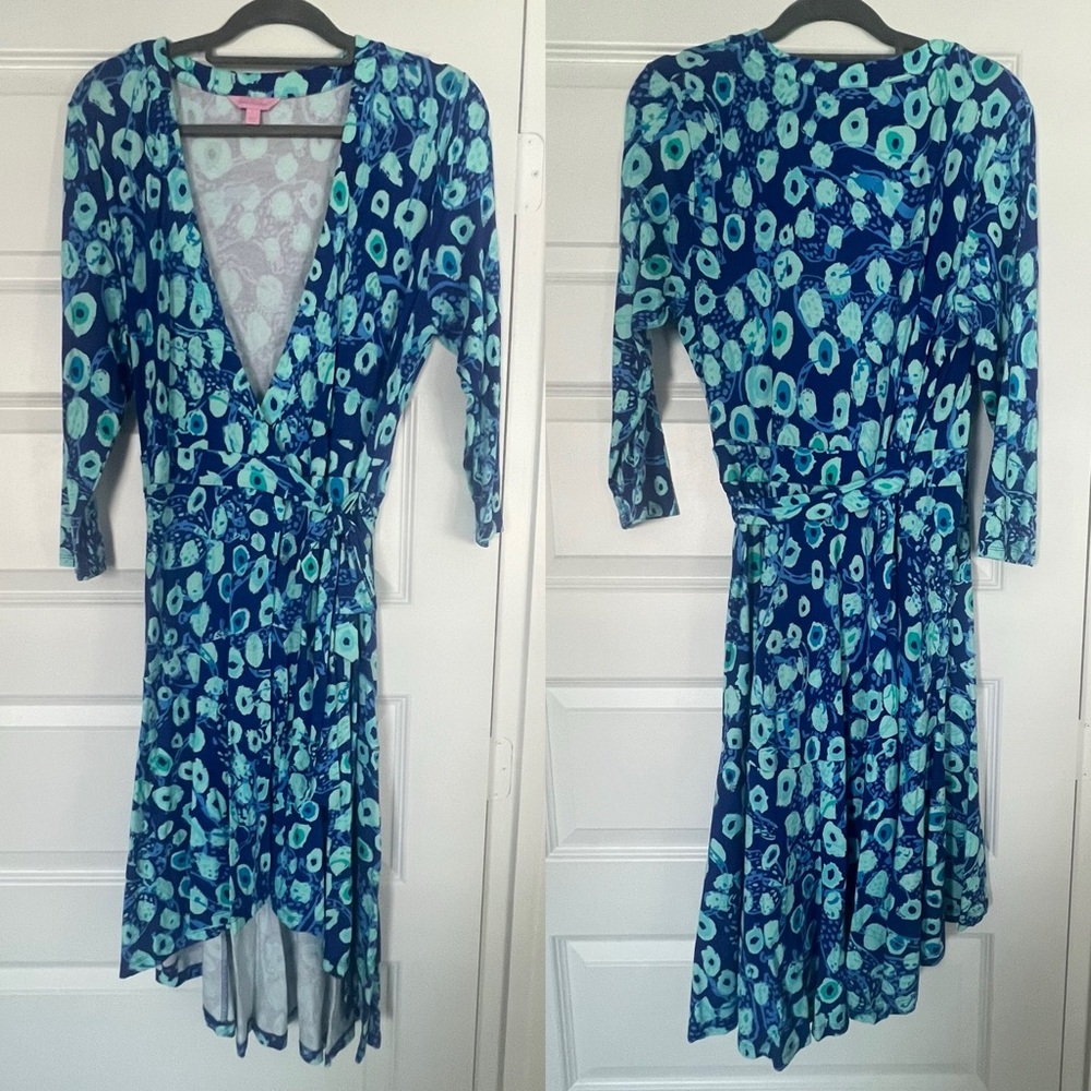 Lilly Pulitzer Rozaline Royal Purple Lil Kitty Print Wrap Dress